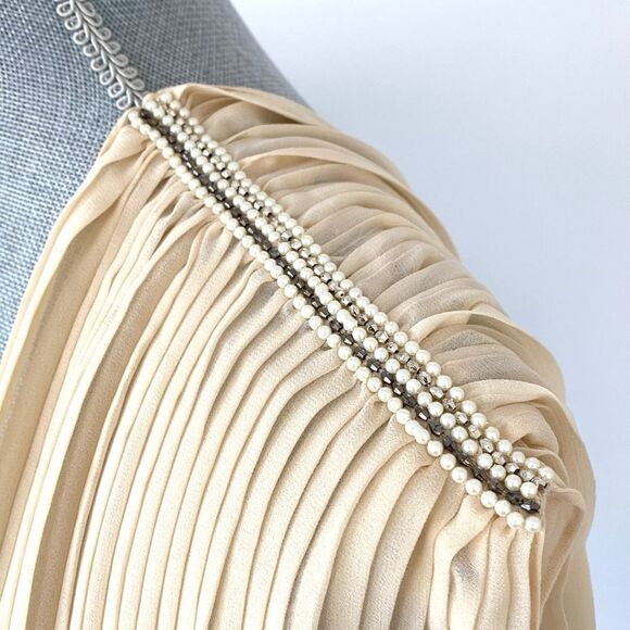 Vintage Cream Delicate Pleated Silk Scarf 79” Beaded Victorian Romantic Firly - Picture 9 of 10